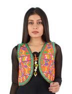 Banjara India Women’s Cotton Blend Kutchi Embroidered Sleeveless Short Ethnic Jacket/Koti (SSE-3003) – Orange - Banjara India