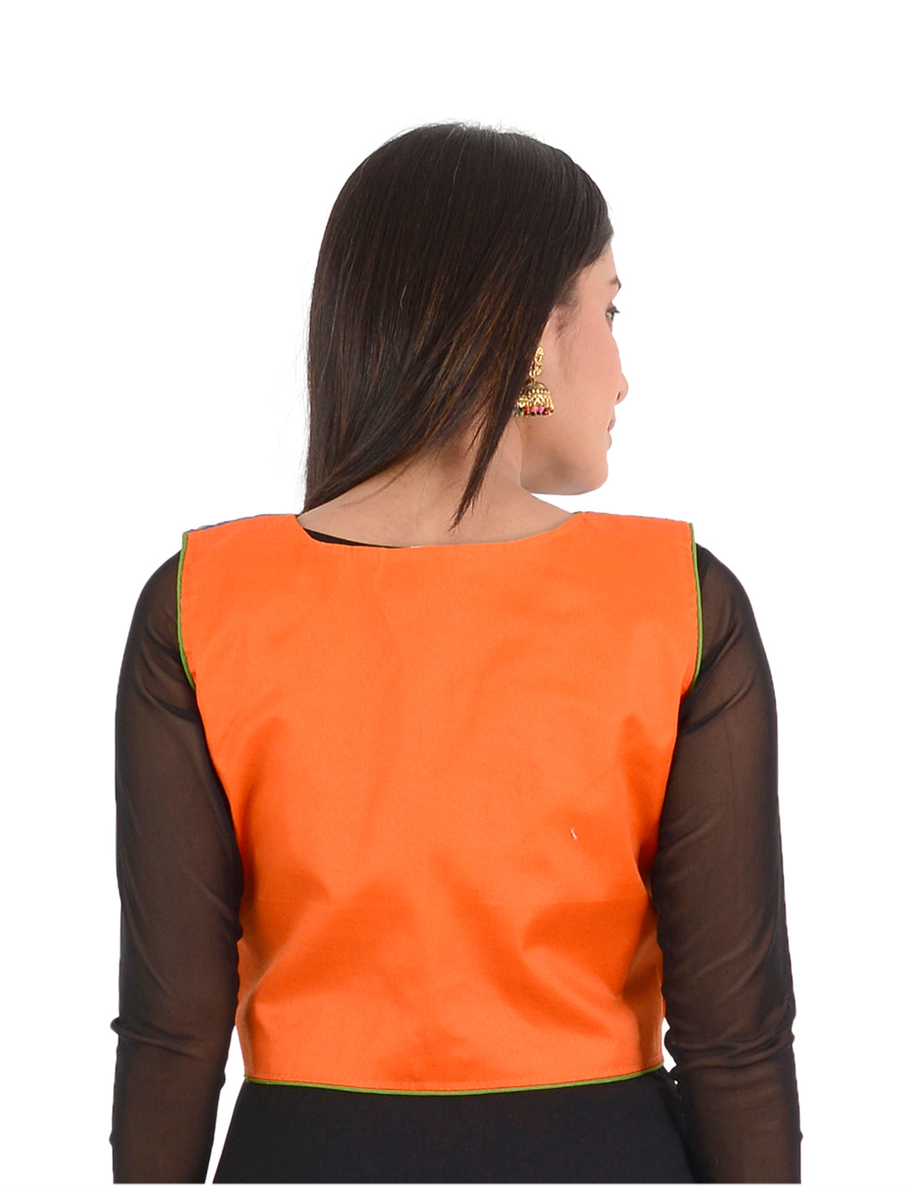 Banjara India Women’s Cotton Blend Kutchi Embroidered Sleeveless Short Ethnic Jacket/Koti (SSE-3003) – Orange - Banjara India