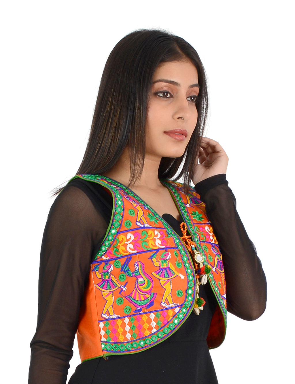 Banjara India Women’s Cotton Blend Kutchi Embroidered Sleeveless Short Ethnic Jacket/Koti (SSE-3003) – Orange - Banjara India
