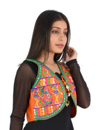 Banjara India Women’s Cotton Blend Kutchi Embroidered Sleeveless Short Ethnic Jacket/Koti (SSE-3003) – Orange - Banjara India