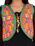 Banjara India Women’s Cotton Blend Kutchi Embroidered Sleeveless Short Ethnic Jacket/Koti (SSE-3003) – Orange - Banjara India