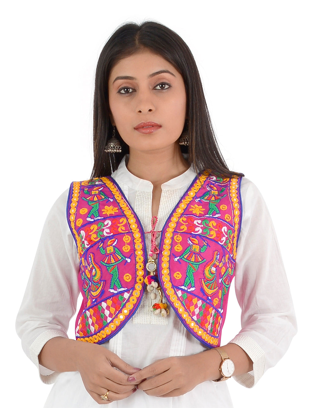Banjara India Women’s Cotton Blend Kutchi Embroidered Sleeveless Short Ethnic Jacket/Koti (SSE-3003) – Pink - Banjara India