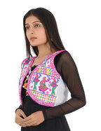 Banjara India Women’s Cotton Blend Kutchi Embroidered Sleeveless Short Ethnic Jacket/Koti (SSE-3003) – White - Banjara India