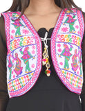 Banjara India Women’s Cotton Blend Kutchi Embroidered Sleeveless Short Ethnic Jacket/Koti (SSE-3003) – White - Banjara India
