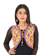 Banjara India Women’s Cotton Blend Kutchi Embroidered Sleeveless Short Ethnic Jacket/Koti (SSE-3003) – Yellow - Banjara India