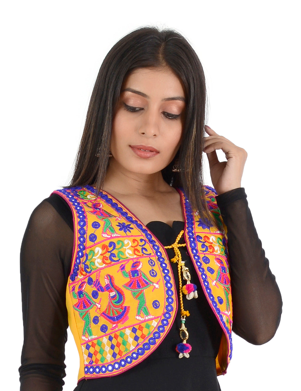 Banjara India Women’s Cotton Blend Kutchi Embroidered Sleeveless Short Ethnic Jacket/Koti (SSE-3003) – Yellow - Banjara India