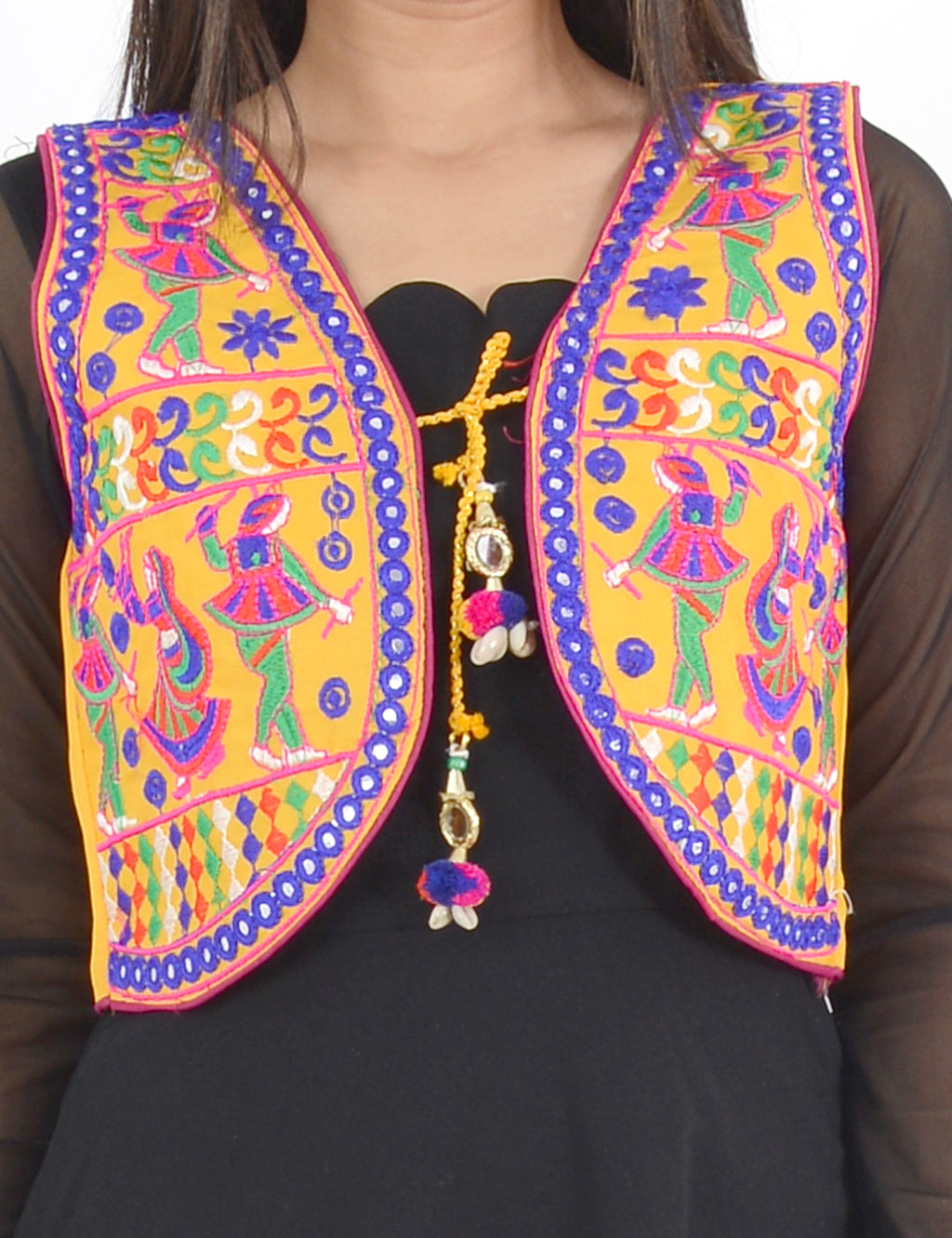Banjara India Women’s Cotton Blend Kutchi Embroidered Sleeveless Short Ethnic Jacket/Koti (SSE-3003) – Yellow - Banjara India