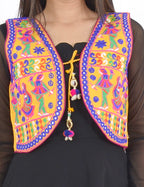 Banjara India Women’s Cotton Blend Kutchi Embroidered Sleeveless Short Ethnic Jacket/Koti (SSE-3003) – Yellow - Banjara India