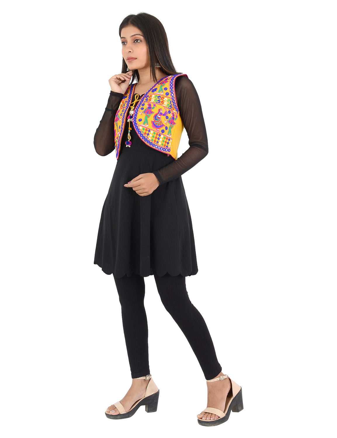 Banjara India Women’s Cotton Blend Kutchi Embroidered Sleeveless Short Ethnic Jacket/Koti (SSE-3003) – Yellow - Banjara India