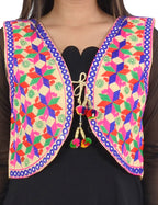 Banjara India Women’s Cotton Blend Kutchi Embroidered Sleeveless Short Ethnic Jacket/Koti (SSE-4004) – Beige - Banjara India