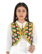 Banjara India Women’s Cotton Blend Kutchi Embroidered Sleeveless Short Ethnic Jacket/Koti (SSE-4004) – Black - Banjara India