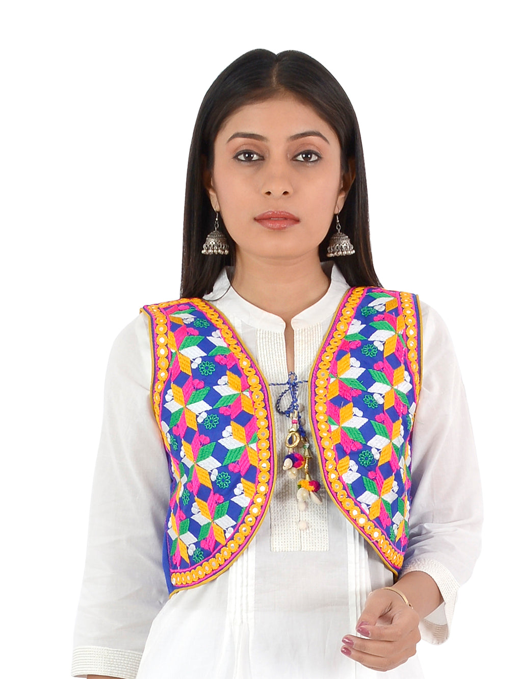 Banjara India Women’s Cotton Blend Kutchi Embroidered Sleeveless Short Ethnic Jacket/Koti (SSE-4004) – Blue - Banjara India