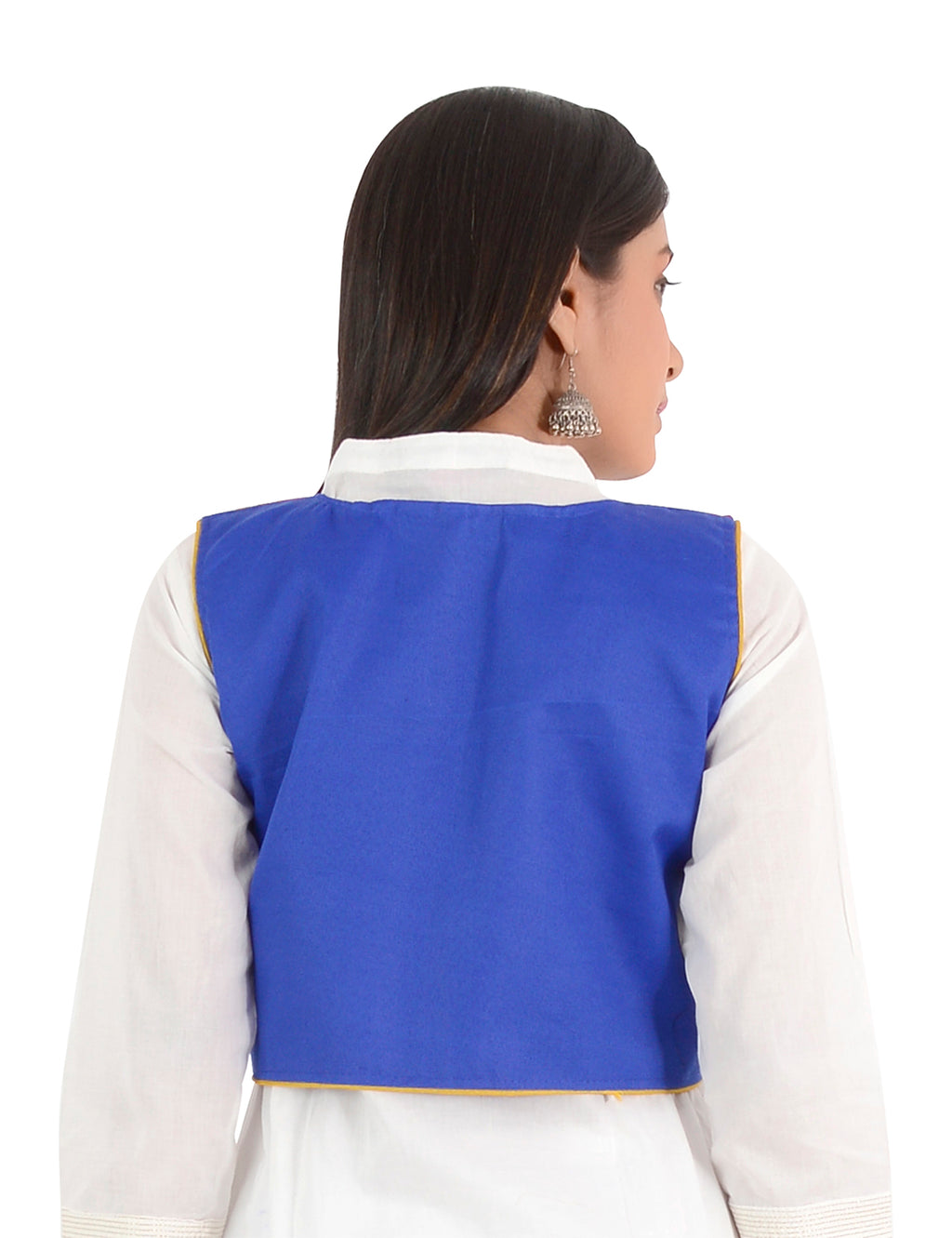 Banjara India Women’s Cotton Blend Kutchi Embroidered Sleeveless Short Ethnic Jacket/Koti (SSE-4004) – Blue - Banjara India