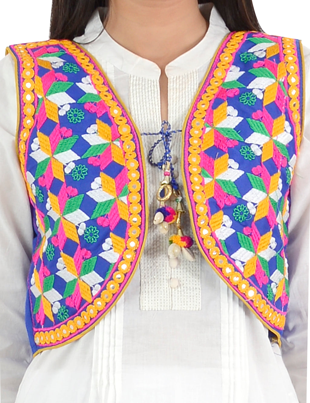 Banjara India Women’s Cotton Blend Kutchi Embroidered Sleeveless Short Ethnic Jacket/Koti (SSE-4004) – Blue - Banjara India