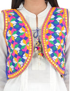 Banjara India Women’s Cotton Blend Kutchi Embroidered Sleeveless Short Ethnic Jacket/Koti (SSE-4004) – Blue - Banjara India