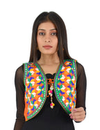 Banjara India Women’s Cotton Blend Kutchi Embroidered Sleeveless Short Ethnic Jacket/Koti (SSE-4004) – Orange - Banjara India