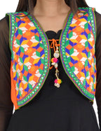 Banjara India Women’s Cotton Blend Kutchi Embroidered Sleeveless Short Ethnic Jacket/Koti (SSE-4004) – Orange - Banjara India