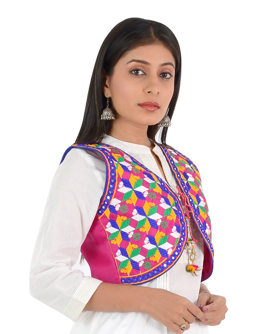 Banjara India Women’s Cotton Blend Kutchi Embroidered Sleeveless Short Ethnic Jacket/Koti (SSE-4004) – Pink - Banjara India