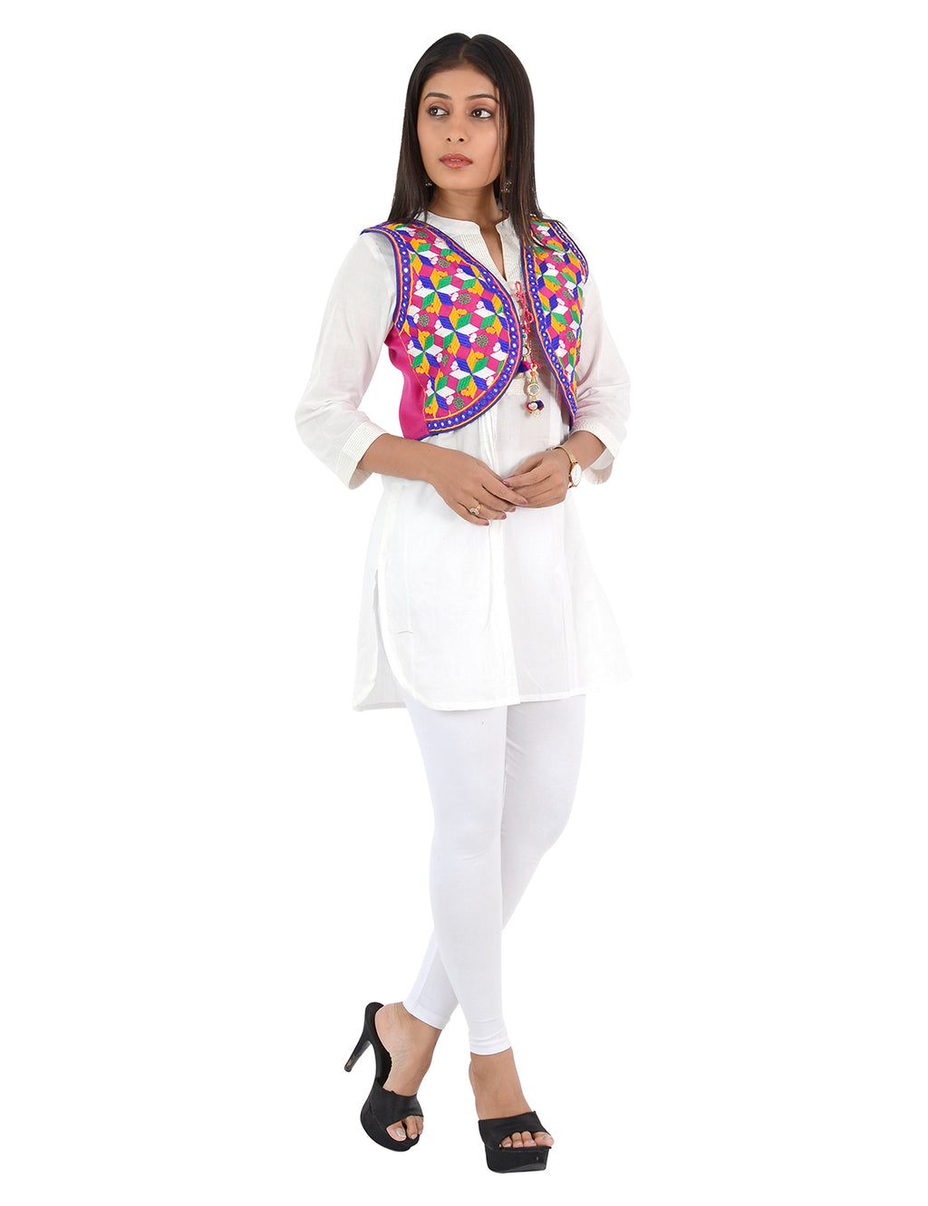 Banjara India Women’s Cotton Blend Kutchi Embroidered Sleeveless Short Ethnic Jacket/Koti (SSE-4004) – Pink - Banjara India