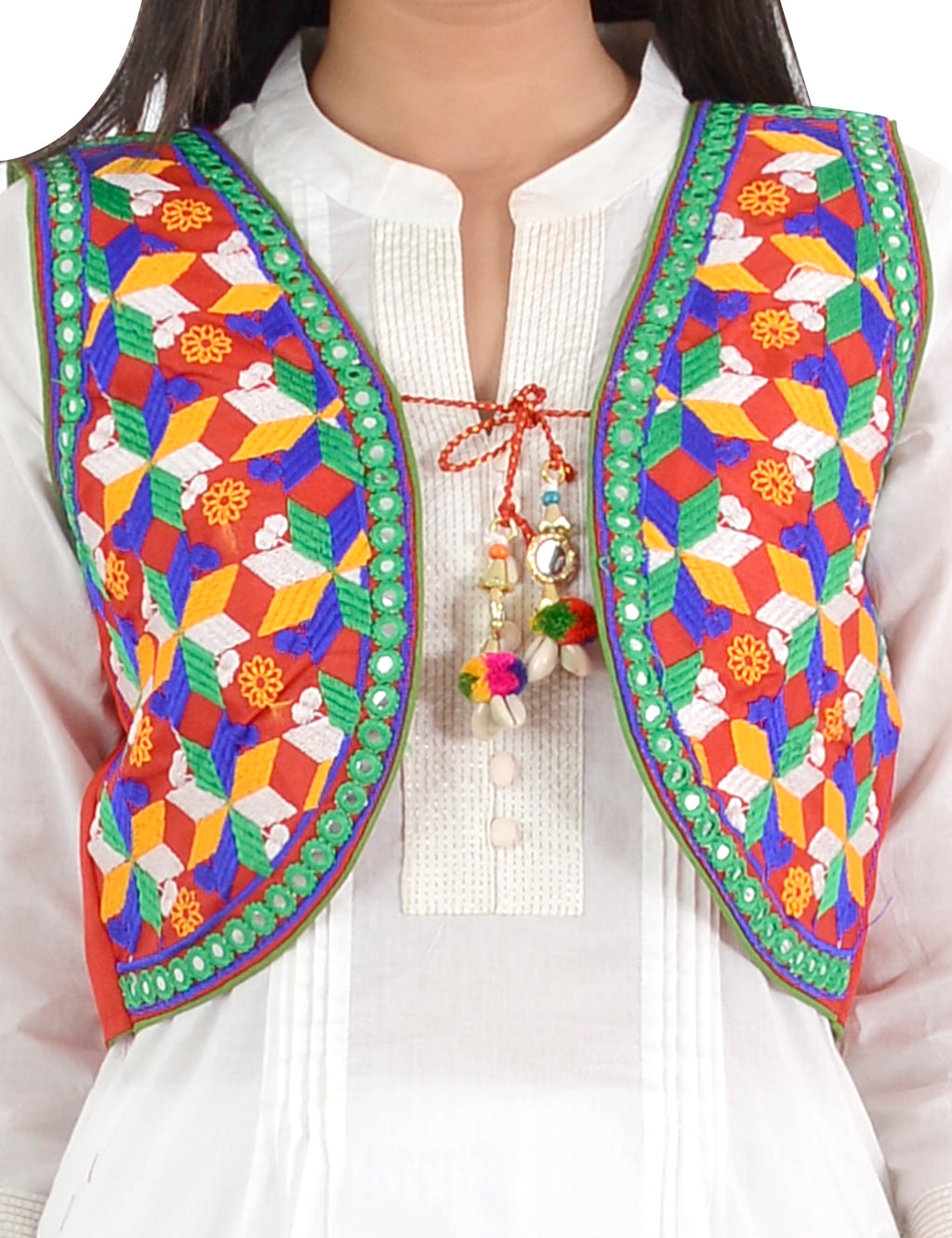 Banjara India Women’s Cotton Blend Kutchi Embroidered Sleeveless Short Ethnic Jacket/Koti (SSE-4004) – Red - Banjara India