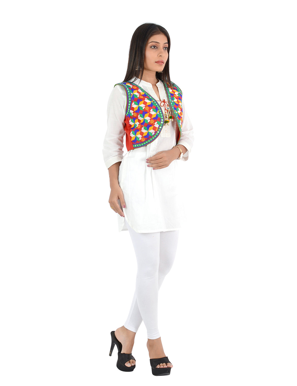 Banjara India Women’s Cotton Blend Kutchi Embroidered Sleeveless Short Ethnic Jacket/Koti (SSE-4004) – Red - Banjara India