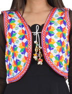 Banjara India Women’s Cotton Blend Kutchi Embroidered Sleeveless Short Ethnic Jacket/Koti (SSE-4004) – White - Banjara India