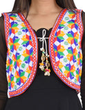 Banjara India Women’s Cotton Blend Kutchi Embroidered Sleeveless Short Ethnic Jacket/Koti (SSE-4004) – White - Banjara India