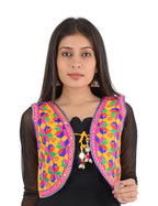Banjara India Women’s Cotton Blend Kutchi Embroidered Sleeveless Short Ethnic Jacket/Koti (SSE-4004) – Yellow - Banjara India