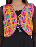 Banjara India Women’s Cotton Blend Kutchi Embroidered Sleeveless Short Ethnic Jacket/Koti (SSE-4004) – Yellow - Banjara India