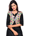 Banjara India Women's Cotton Blend Kutchi Embroidered Sleeveless Short Jacket/Koti/Shrug (Gamthi) - SSP-GAM02 - Banjara India