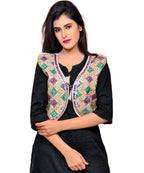 Banjara India Women's Cotton Blend Kutchi Embroidered Sleeveless Short Jacket/Koti/Shrug (Gamthi) - SSP-GAM02 - Banjara India