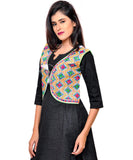Banjara India Women's Cotton Blend Kutchi Embroidered Sleeveless Short Jacket/Koti/Shrug (Gamthi) - SSP-GAM02 - Banjara India