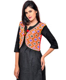 Banjara India Women's Cotton Blend Kutchi Embroidered Sleeveless Short Jacket/Koti/Shrug (Gamthi) - SSP-GAM03 - Banjara India