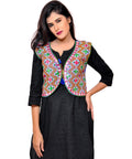 Banjara India Women's Cotton Blend Kutchi Embroidered Sleeveless Short Jacket/Koti/Shrug (Gamthi) - SSP-GAM04 - Banjara India
