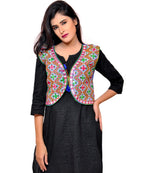 Banjara India Women's Cotton Blend Kutchi Embroidered Sleeveless Short Jacket/Koti/Shrug (Gamthi) - SSP-GAM04 - Banjara India