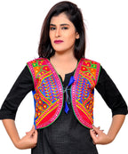 Banjara India Women's Cotton Blend Kutchi Embroidered Sleeveless Short Jacket/Koti/Shrug (Geo) - SSP-GEO04 - Banjara India