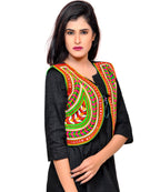 Banjara India Women's Cotton Blend Kutchi Embroidered Sleeveless Short Jacket/Koti/Shrug (Keri) - SSP-KERI01 - Banjara India