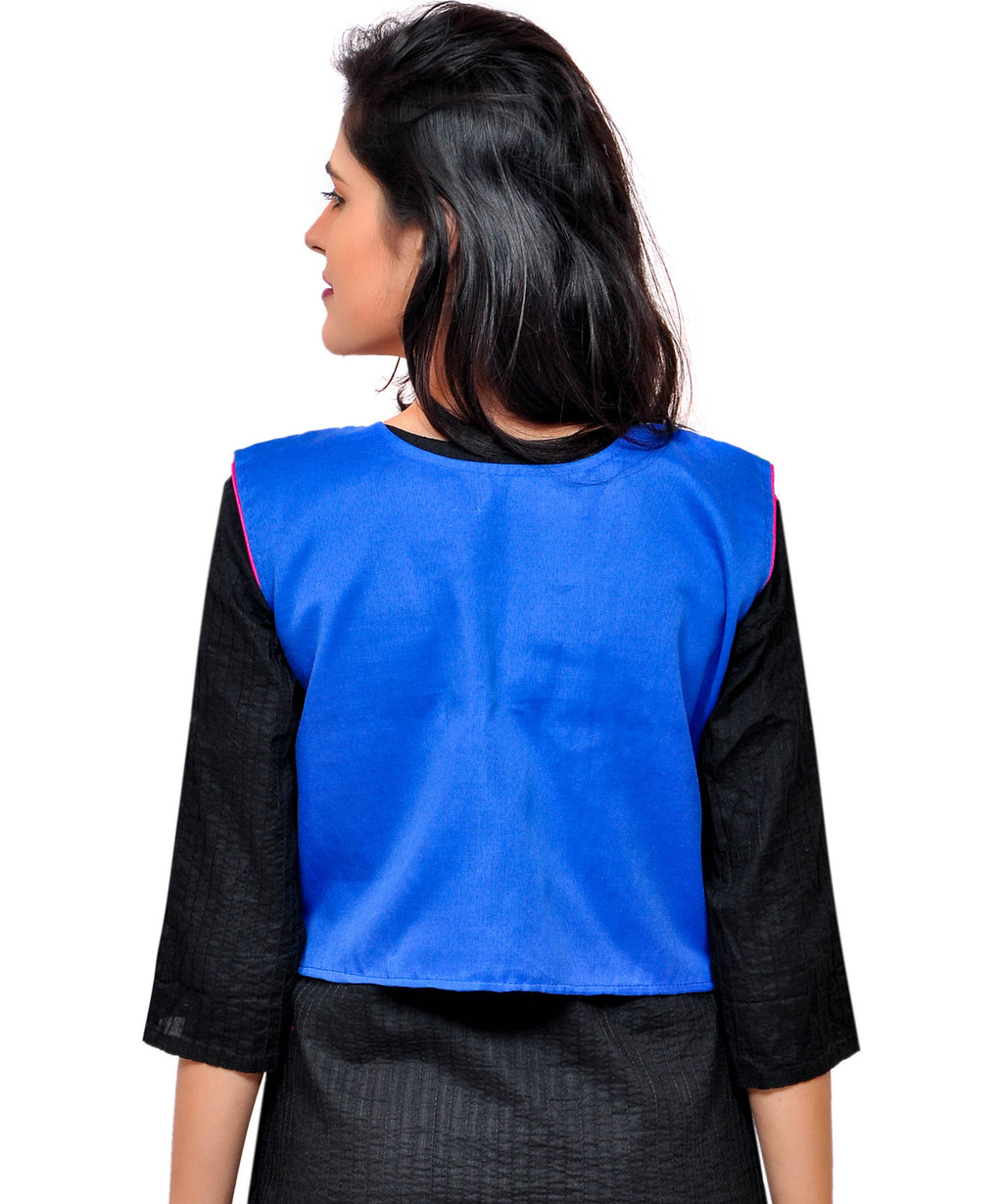 Banjara India Women's Cotton Blend Kutchi Embroidered Sleeveless Short Jacket/Koti/Shrug (Keri) - SSP-KERI04 - Banjara India