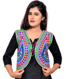 Banjara India Women's Cotton Blend Kutchi Embroidered Sleeveless Short Jacket/Koti/Shrug (Keri) - SSP-KERI06 - Banjara India