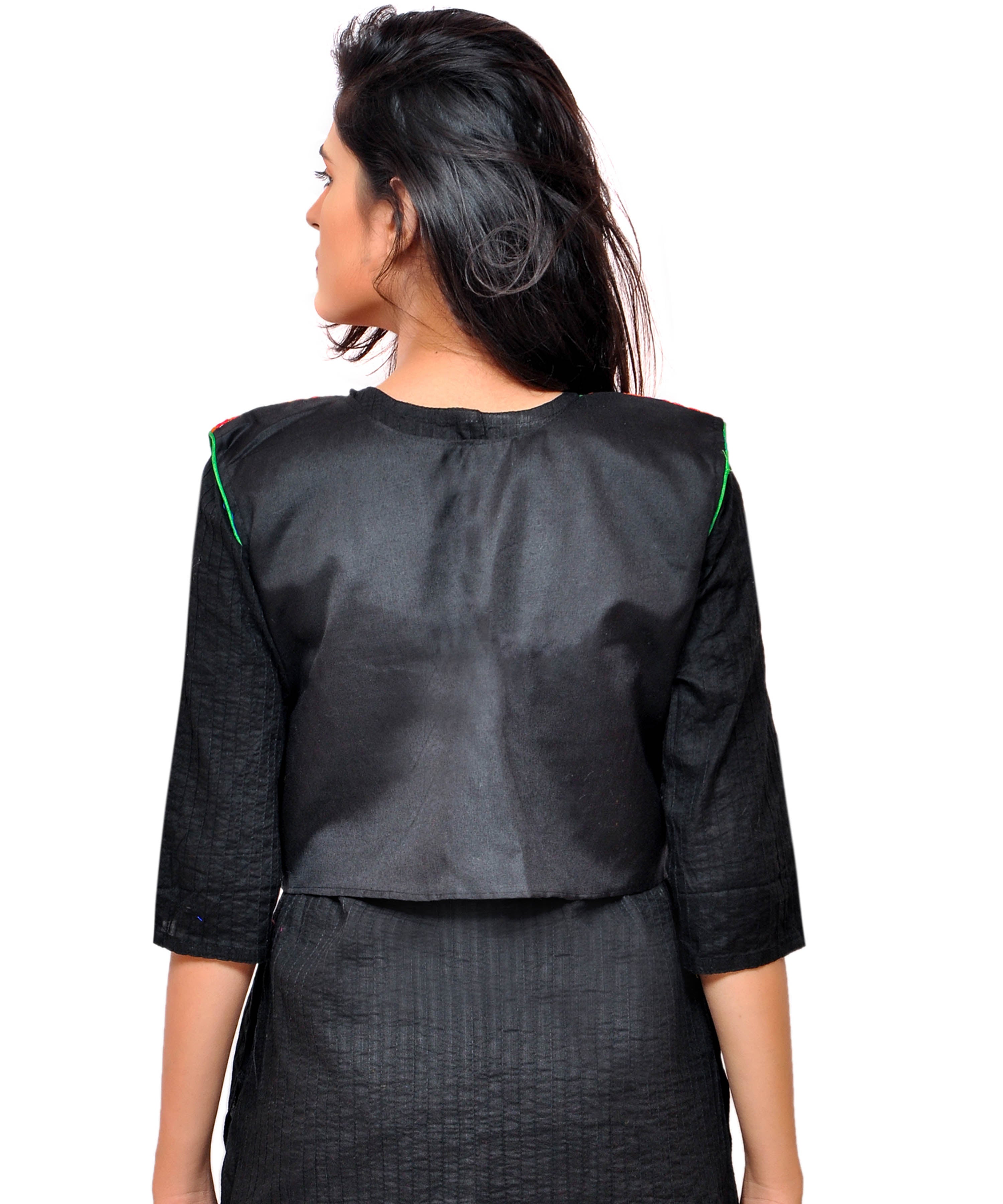Banjara India Women's Cotton Blend Kutchi Embroidered Sleeveless Short Jacket/Koti/Shrug (Phulwali) - SSP-PHUL01 - Banjara India
