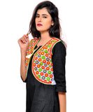 Banjara India Women's Cotton Blend Kutchi Embroidered Sleeveless Short Jacket/Koti/Shrug (Phulwali) - SSP-PHUL02 - Banjara India