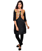Banjara India Women's Cotton Blend Kutchi Embroidered Sleeveless Short Jacket/Koti/Shrug (Phulwali) - SSP-PHUL02 - Banjara India