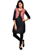 Banjara India Women's Cotton Blend Kutchi Embroidered Sleeveless Short Jacket/Koti/Shrug (Phulwali) - SSP-PHUL06 - Banjara India