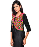 Banjara India Women's Cotton Blend Kutchi Embroidered Sleeveless Short Jacket/Koti/Shrug (Rajwadi) - SSP-RJW01 - Banjara India