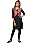 Banjara India Women's Cotton Blend Kutchi Embroidered Sleeveless Short Jacket/Koti/Shrug (Rajwadi) - SSP-RJW01 - Banjara India