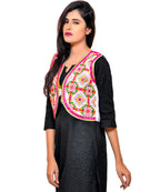 Banjara India Women's Cotton Blend Kutchi Embroidered Sleeveless Short Jacket/Koti/Shrug (Rajwadi) - SSP-RJW02 - Banjara India