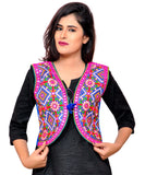 Banjara India Women's Cotton Blend Kutchi Embroidered Sleeveless Short Jacket/Koti/Shrug (Rajwadi) - SSP-RJW04 - Banjara India