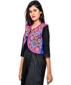 Banjara India Women's Cotton Blend Kutchi Embroidered Sleeveless Short Jacket/Koti/Shrug (Rajwadi) - SSP-RJW04 - Banjara India