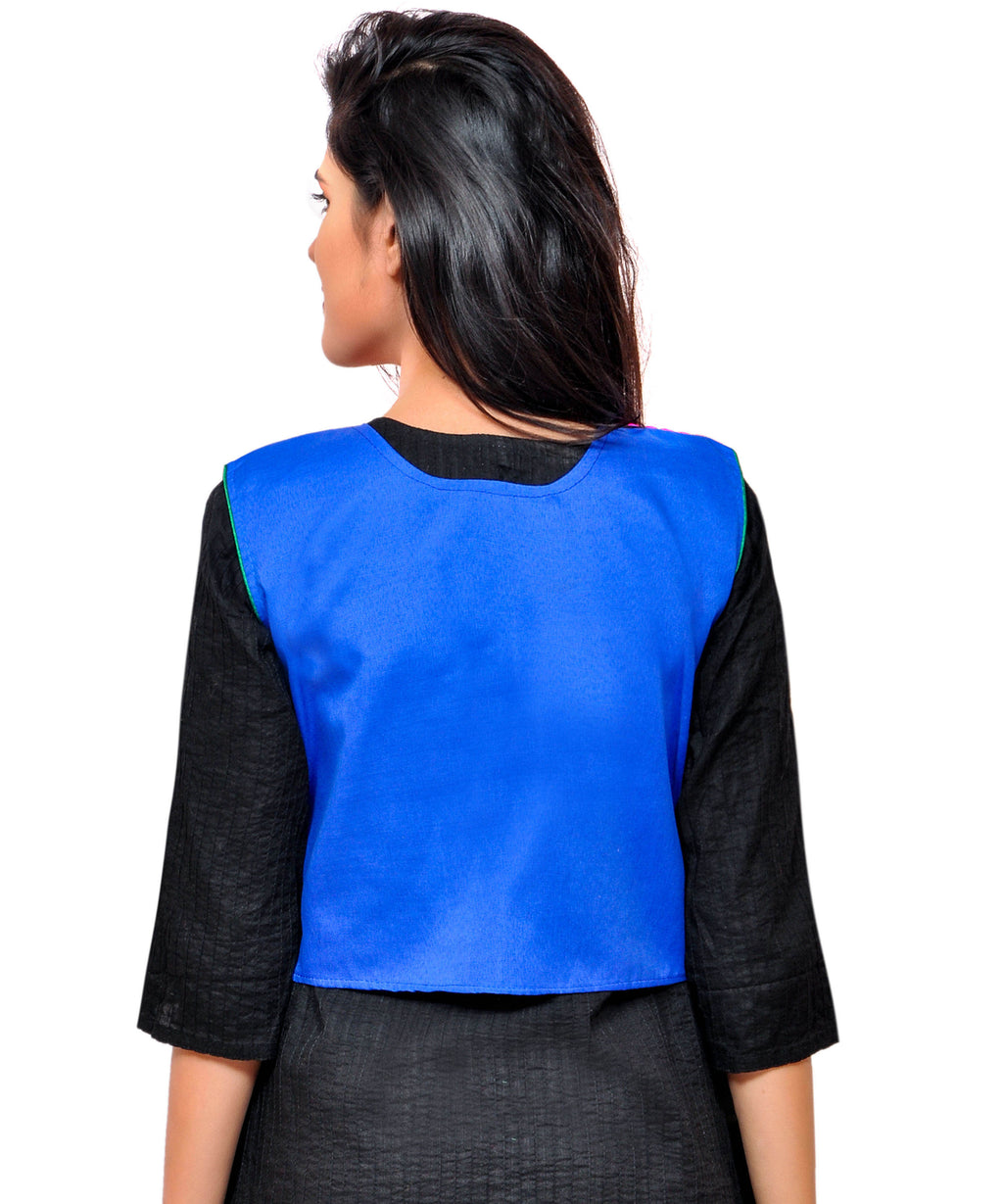 Banjara India Women's Cotton Blend Kutchi Embroidered Sleeveless Short Jacket/Koti/Shrug (Rajwadi) - SSP-RJW04 - Banjara India