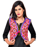 Banjara India Women's Cotton Blend Kutchi Embroidered Sleeveless Short Jacket/Koti/Shrug (Rajwadi) - SSP-RJW06 - Banjara India